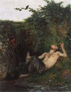 Arnold Bocklin Faun Whistling to Blackbird oil painting reproduction